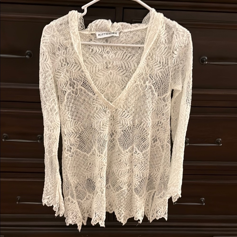Kittenish Cream Swim Coverup with Intricate Lace